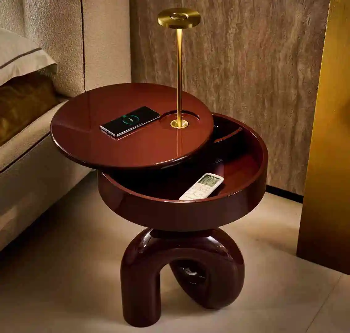 

Factory Direct Small Modern Art Fiberglass Coffee Table Living Room Sofa Side Bedside Round Table with Lamp Home Furniture