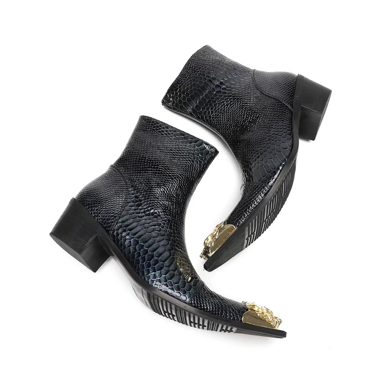 Frühling und Herbst Spitze High-Heel-Stiefel für Herren Großbritannien Oberschichtleder Schnürstiefel mit Nieten Serpentinen Show Office Herrenschuhe – Detail 5