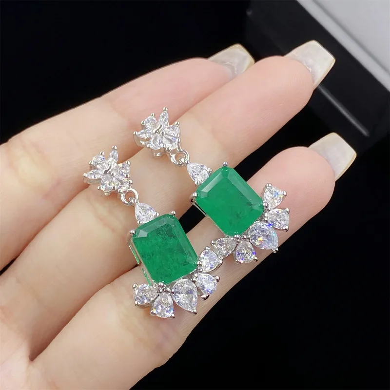 Simulated emerald gemstone full-diamond luxurious ring for ladies - an elegant pendant earring set - anniversary jewelry gift