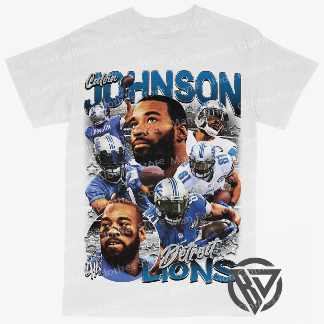 Summer Men Cotton TShirt Calvin Johnson Tee Shirt Detroit Lions Football Print Men T Shirt Casual Cool Women\'s Cotton Tshirt Top