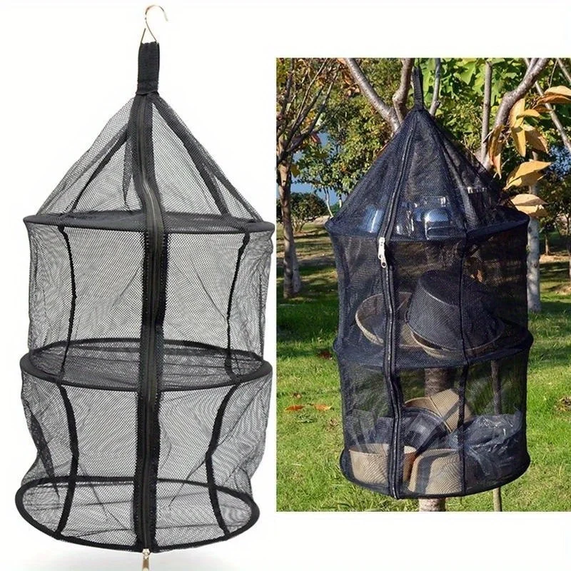 Drying Net Three-layer Folding Storage Net Bag Multigrain Cereal Drying Net Fruit Vegetable Organizer Outdoor Drying Rack