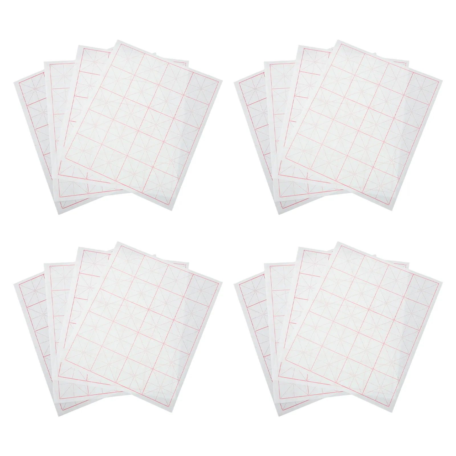 50Pcs Xuan Paper Semi-Ripe Rice Grid Sheets Bamboo Absorbent Ink Brush Calligraphy Practice Paper for Chinese Japanese Kanji