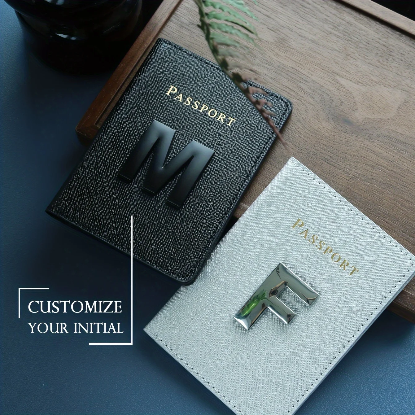 

2PC Custom Initial Passport Cover with 3D Metal Letter Minimal Luxury Couple Passport Set Personalized Travel Document Organizer