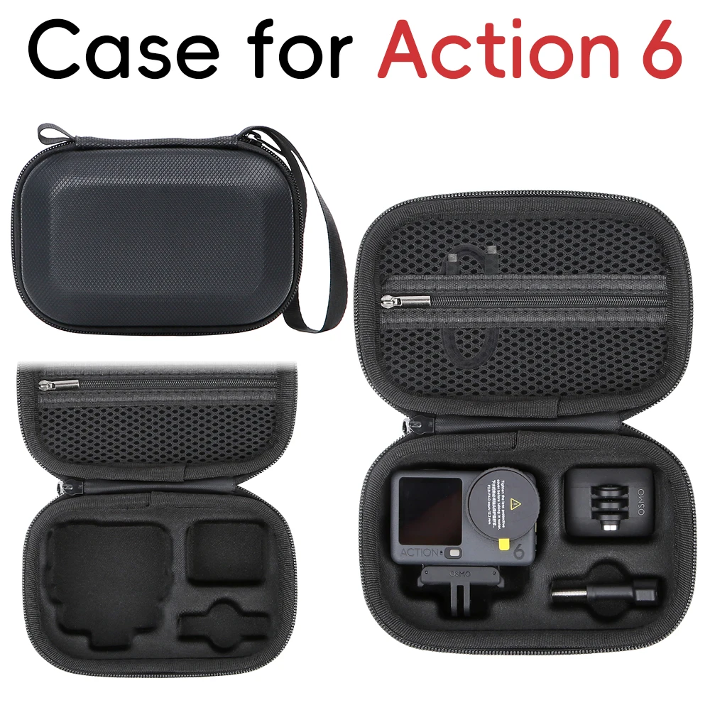For DJI ACTION 6 Camera PU Storage Case, Integrated Liner Structure Carry Case Dustproof for Outdoor Shooting Gear