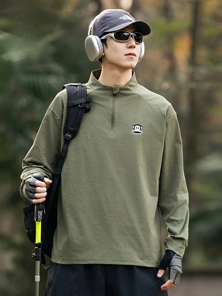 

Мужская футболка Paul Frank с длинным рукавом, быстросохнущая, для активного отдыха, с молнией, свободного кроя, осенняя, для велоспорта, с принтом Big Mouth Monkey