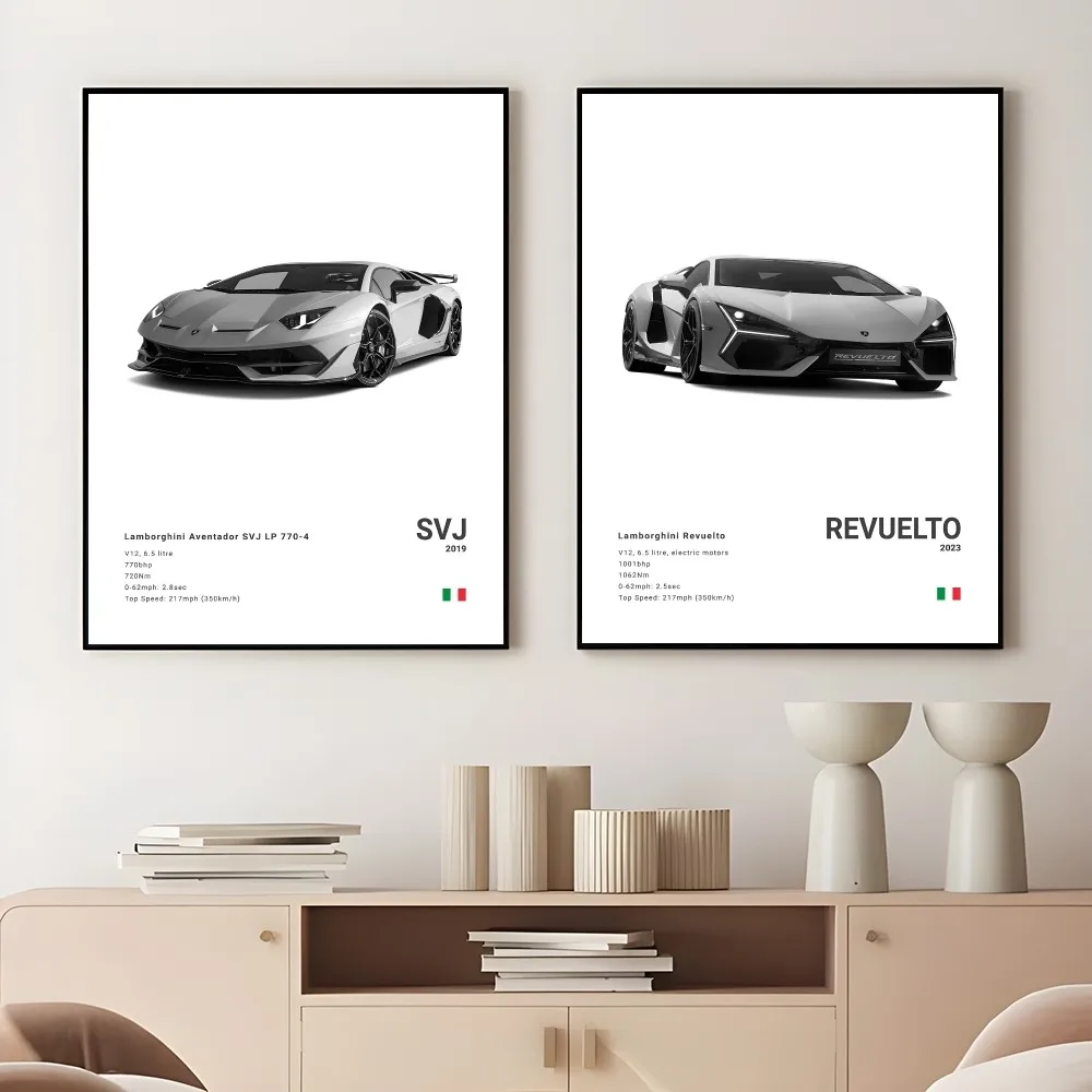 L-Lamborghini Aventador COUNTACH SESTO SVJ Poster Sticky Wall Art Printing Waterproof Home Living Bed Room Bar Aesthetic Decor