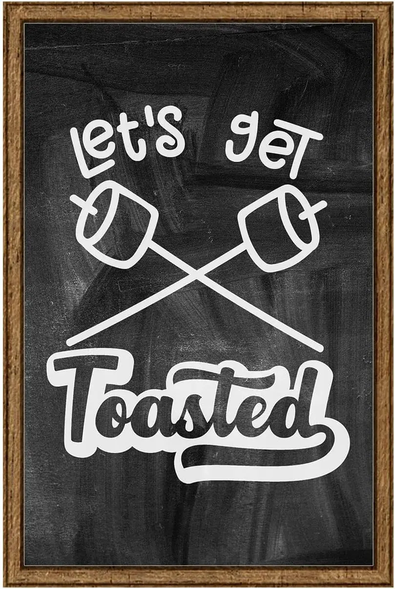 INKFREELY Let's get toasted classic crossing marshmallow smores bonfire Tin Sign Chalk Board Wall Art Decor Funny Gift Large