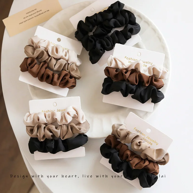 3 elastici per capelli in raso da donna, eleganti fermacoda, fascia elastica a tinta unita, accessori per capelli alla moda_voghion.com