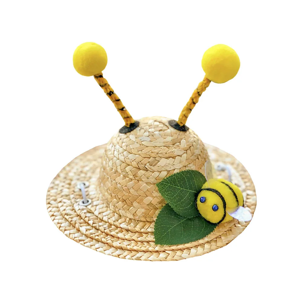 

Summer Straw Summer Cat Woven Head Ornament For Cats Kitten Cool Hat Photo Prop Straw Hat Supplies