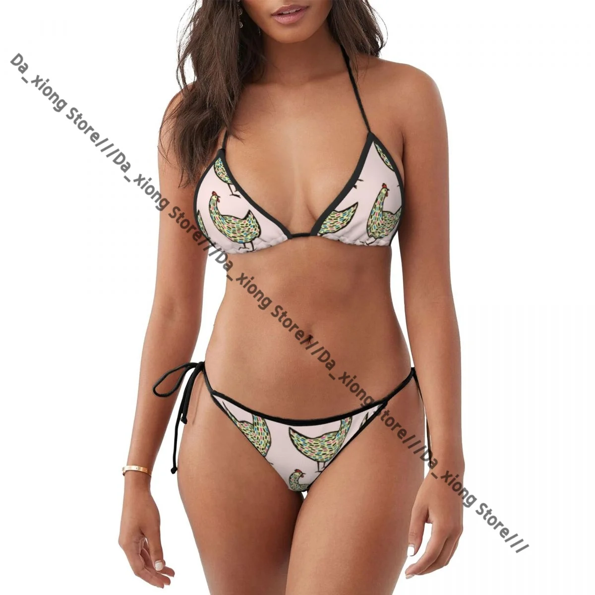 Pink Poultry Chicken Pattern Swimsuits Women Sexy Bikinis Swimwear Bathing Suit Micro Thongs Bordered Beachwear
