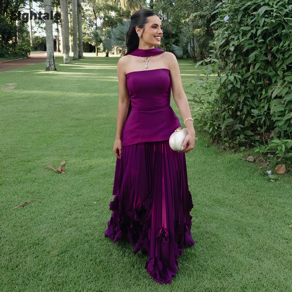 Eightale Arabisches Abendkleid mit Neckholder, maßgeschneidertes lila Hochzeitskleid, plissiertes Abendkleid, Robes De Soirée