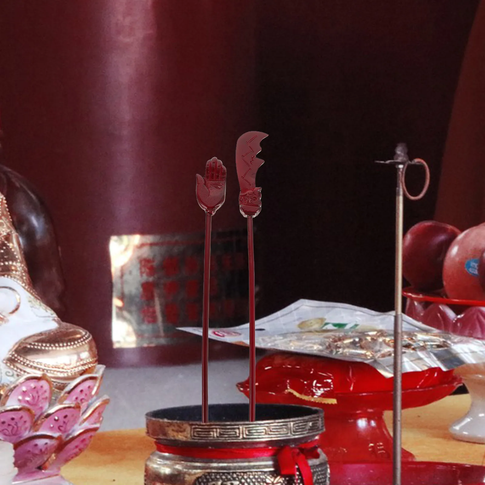 

2pcs Wooden Carved Ritual Stick Altars Supplies Temple Accessories Chinese Handcrafted Tools For Halls