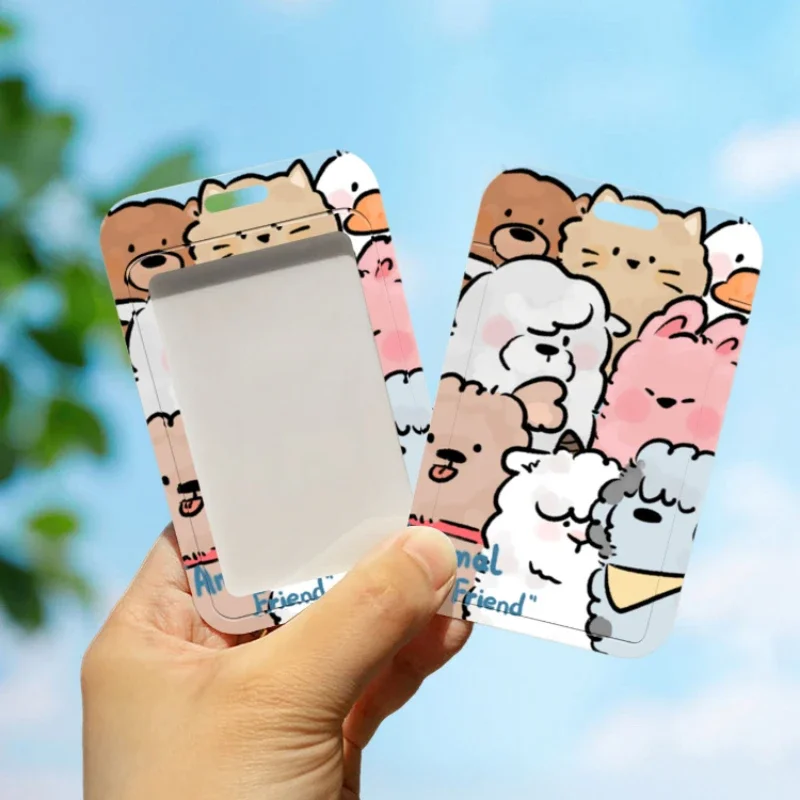 Sheep Pattern Vertical Card Holder with Retractable Spring Cord Suitable for Student Bus/Metro Card Meal Card Protection Case