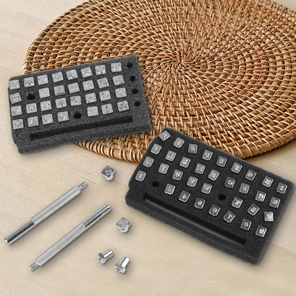 الجلود صياغة أداة ختم لكمة مجموعة الجلود ختم أداة 26 كابيتال رسالة + 10 عدد 33 قطعة/37 قطعة مجموعة ختم الأبجدية