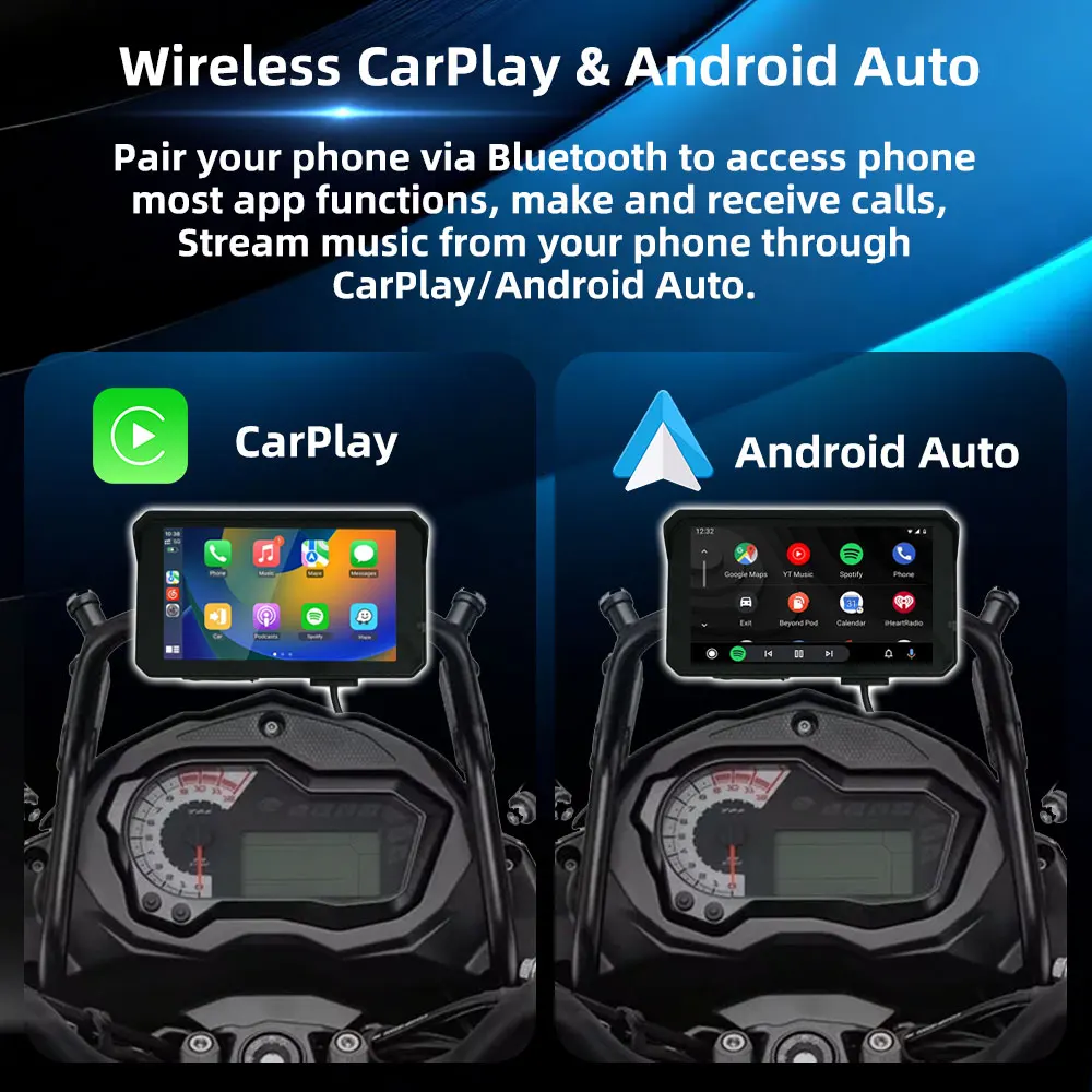 5 inch Motorcycle Navigation GPS Stereo Wireless CarPlay Android Auto Linux IPX7 Waterproof Display Screen Portable Moto Monitor