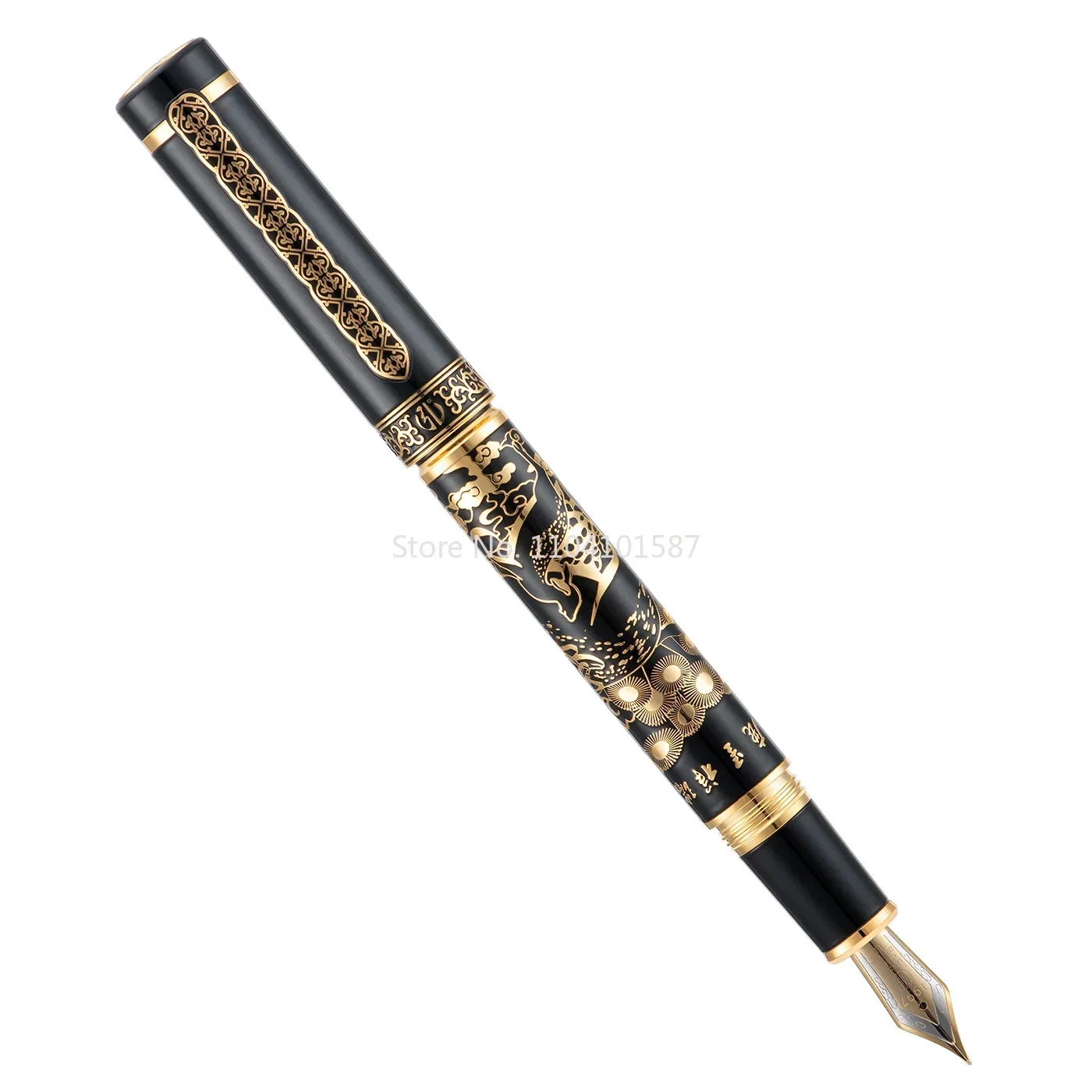 Hongdian 8037 Chinese Metal Fountain Pen, Iridum EF/F Nib with Deer Painting Design, Smooth Writing Pen with Ink Converter