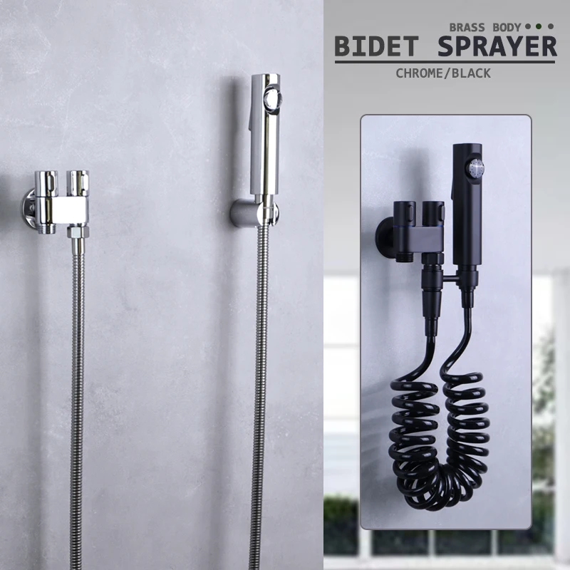 Bidet Sprayer mix Toilet Closet Brass Cold 2 Ways Valve High Pressure ABS Plastic Sprayer Brass Connector 1.5m SS/2m PVC Hose