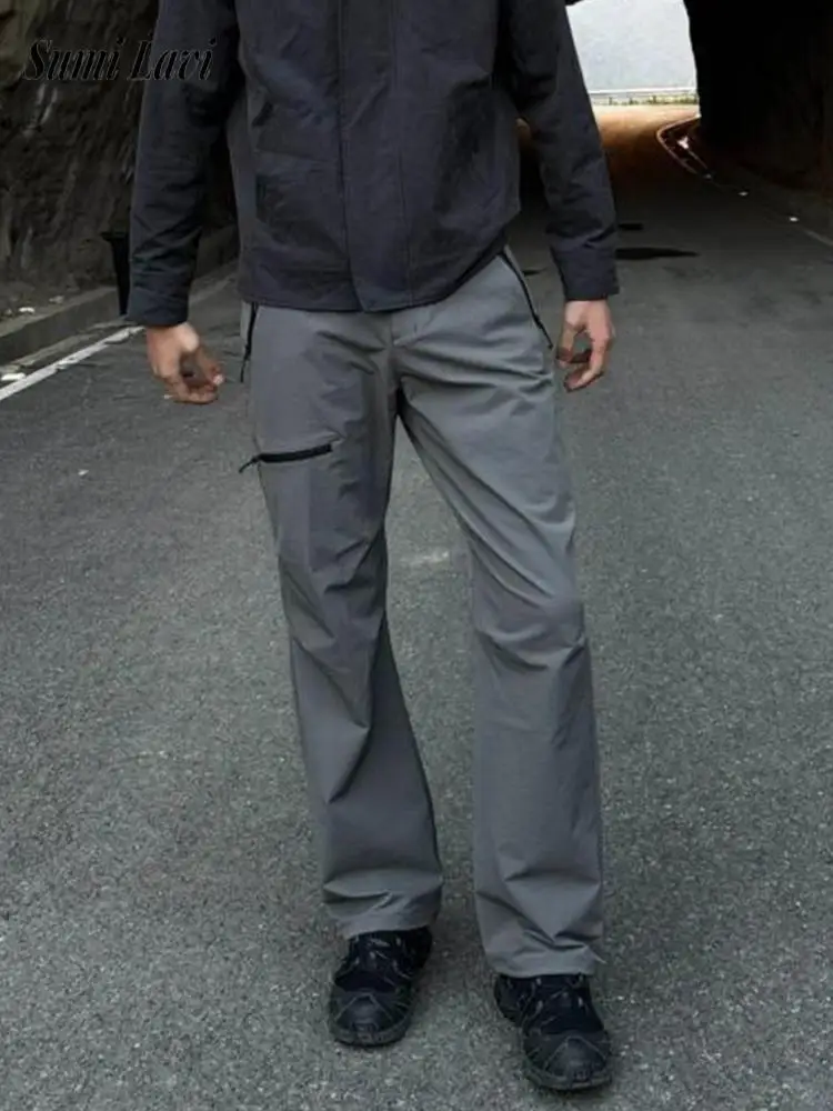 

Мужские однотонные прямые брюки для повседневного отдыха, весенние повседневные быстросохнущие брюки-карго для мужчин, осенние модные брюки 2025 г.