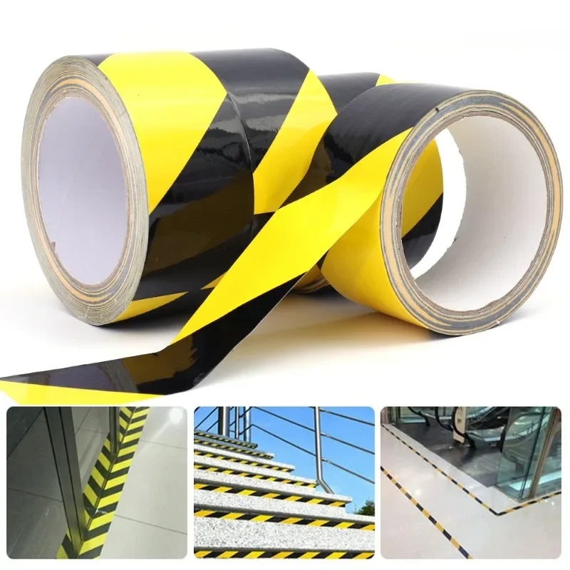 Yellow Black Warning Tape Marking  Safety Soft PVC Strong Adhesive Grip Tape for Factory Warehouse Stairs Car Warning Stickers