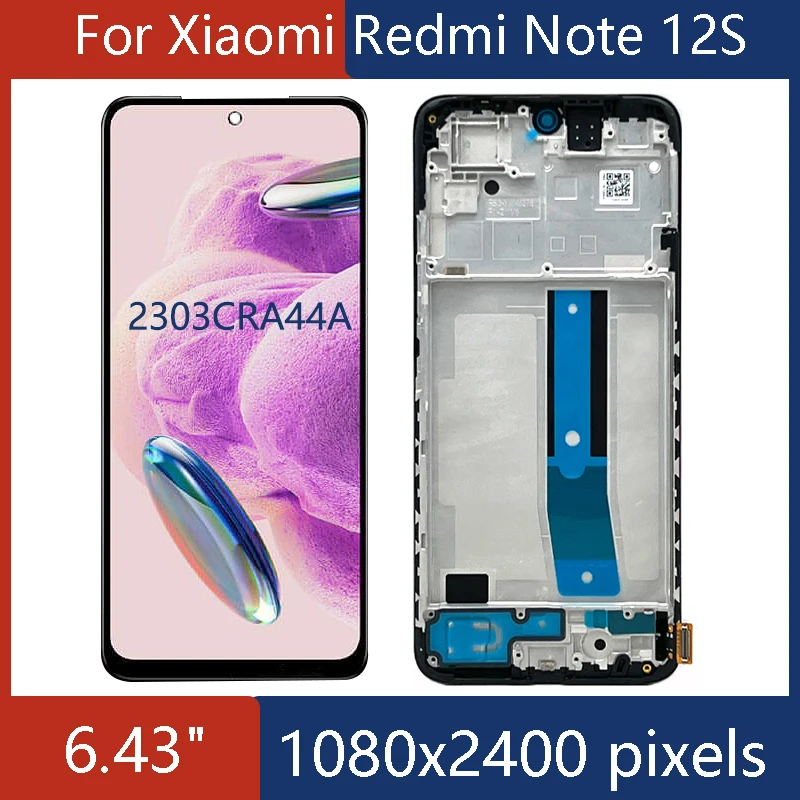 6.43'' Incell For Xiaomi Redmi Note 12S LCD Display Screen Touch Panel Digitizer For Redmi Note 12S Display 2303CRA44A LCD