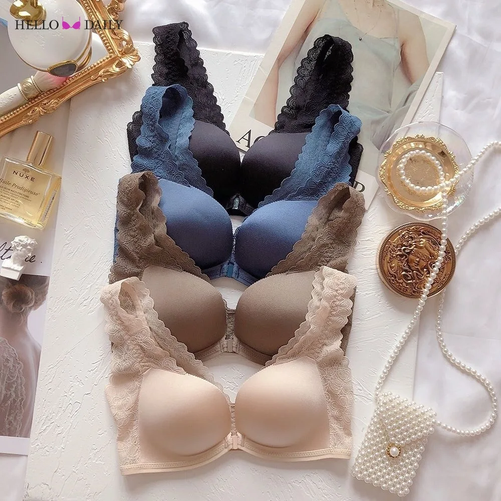 Front Closure Sexy Push Up Bra for Women  Underwear Anti-sagging Lace Side  Beautiful Back  Seamless Front Button-type Bralette