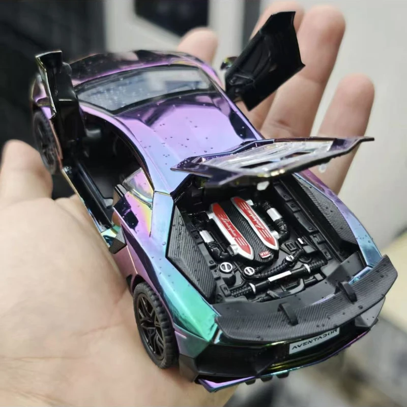 1:32 Lamborghini SVJ LP750 Galvanisiertes Superautomodell mit Soundlicht Kinder Druckguss-Spielzeugfahrzeug Miniatur-Geschenk