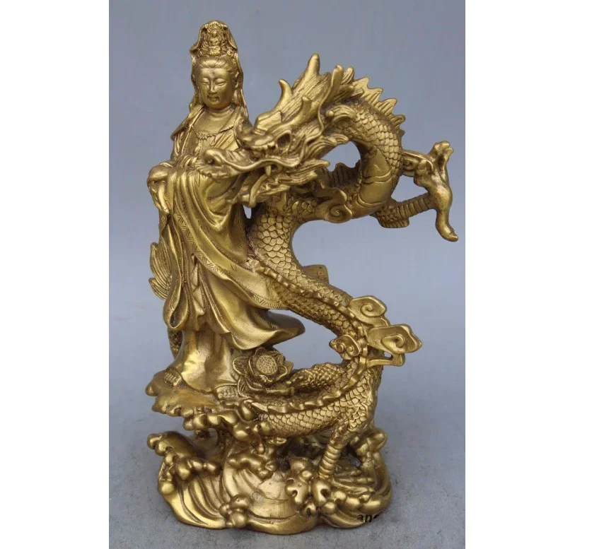 

26 см Φ kwan-yin китайский дракон из латуни статуя Будды