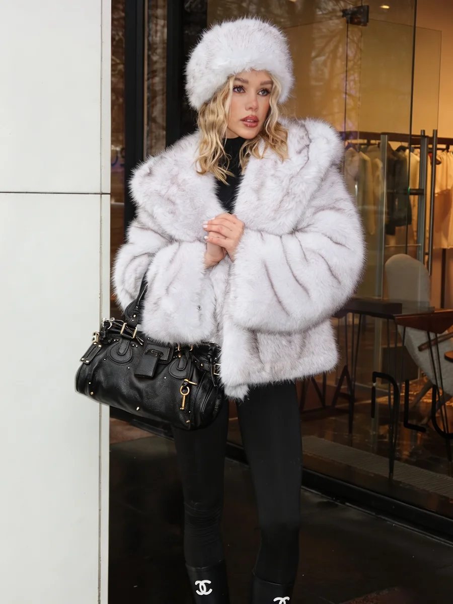 Women Winter Faux Fur Coat 2026 Warm Pink Fluffy Plush Jacket Oversized Lapel Open Front Outerwear