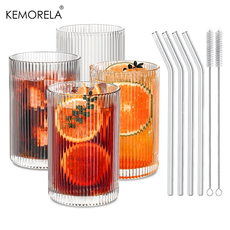 

4/8PCS Vertical Pattern Glass Cup Bar Glassware Cocktail Glasses Ideal For Beer Water Juice Ice Coffee Cup Whiskey Drinkware Set