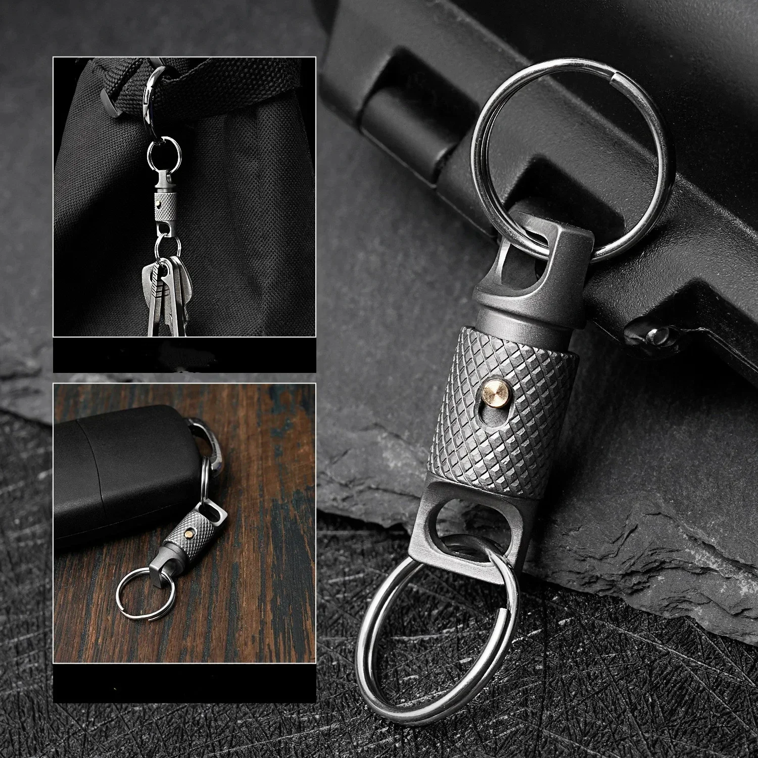 

Portable Sturdy and Durable Titanium Alloy Keychain Ultra-light 360° Rotatable Brass EDC Keyring Outdoor Tool Accessories