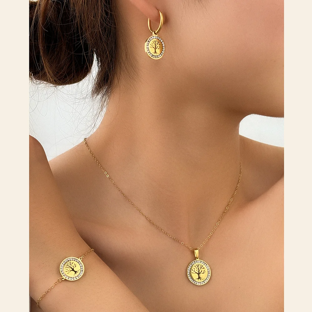 

Boho Tree of Life Stud Earrings, Bracelet and Necklace Set, Waterproof and Fadeproof, Women's Jewelry, Wedding Party Favors