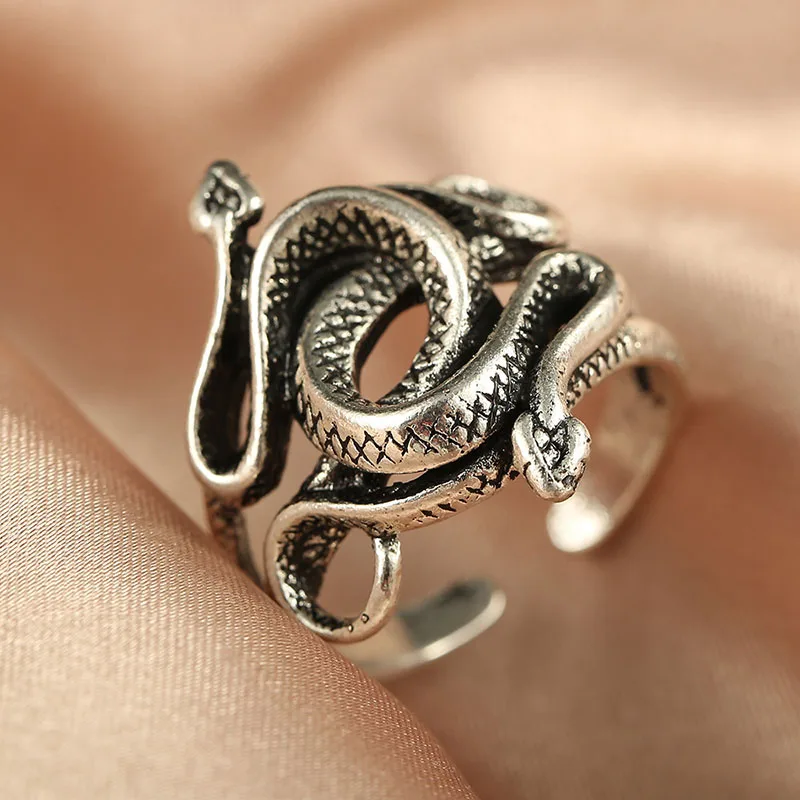 Vintage Double Snake Ring Fashion Personality Men and Women\'s Finger Jewelry Trendy Thai Silver 925 Animal Ring KOFSAC