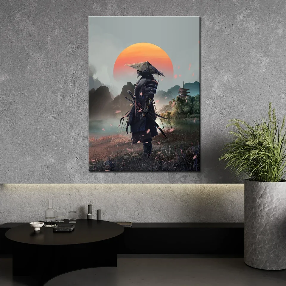 Japanese Samurai Poster Sunset Wall Art Print Home Decor Wall Picture For Living Room Painting Gift