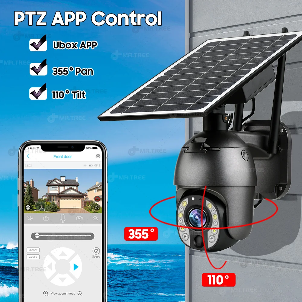4G SIM 50X Optical Zoom Solar Camera 4K 360 PTZ Outdoor Motion Detection Surveillance Night Vision CCTV Battery Security IP Cam