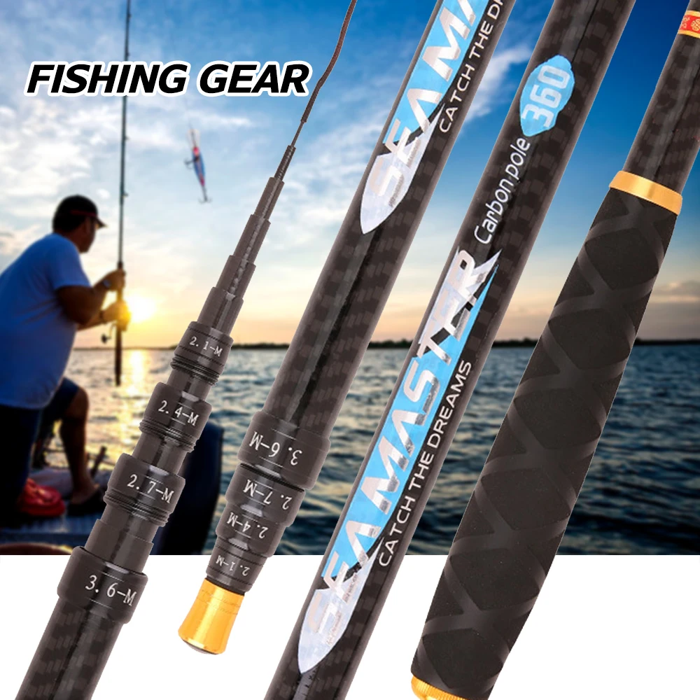 Newly Carbon Fiber Inshore Stream Trout Pole Ultralight Travel Fishing Rod  for Beginner Carbon Fiber Portable Telescopic