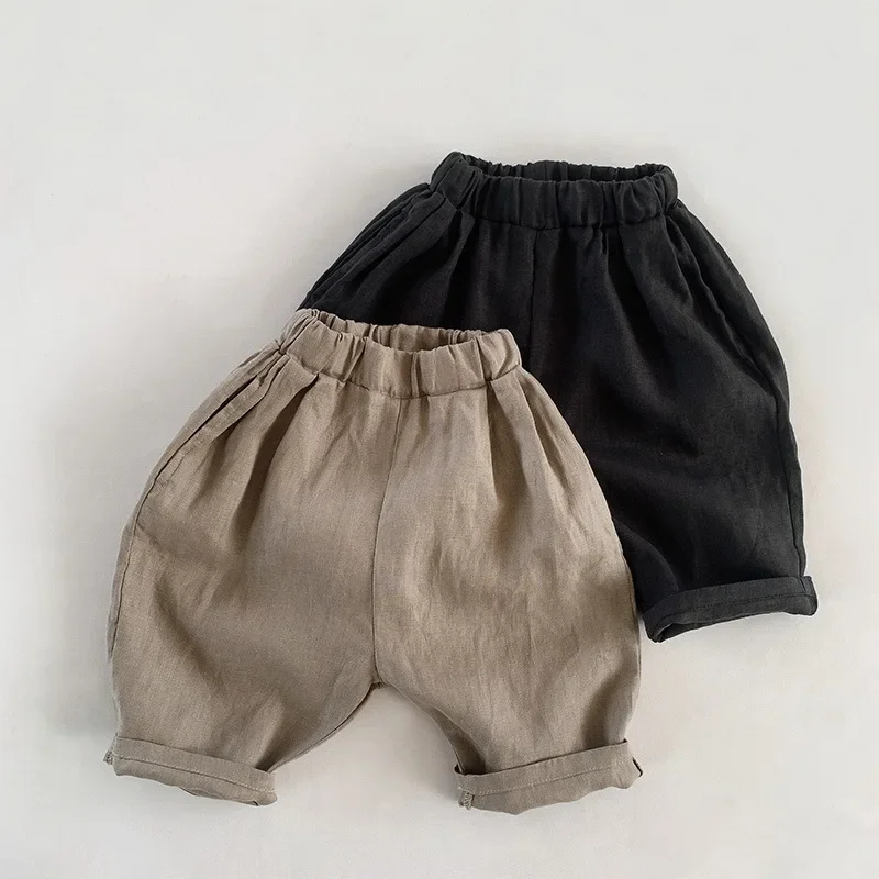 

Linen Cotton Shorts2025Summer New Boys and Girls Loose Pure Cotton and Linen Fifth Pants Children's Seventh Fashion Crawler