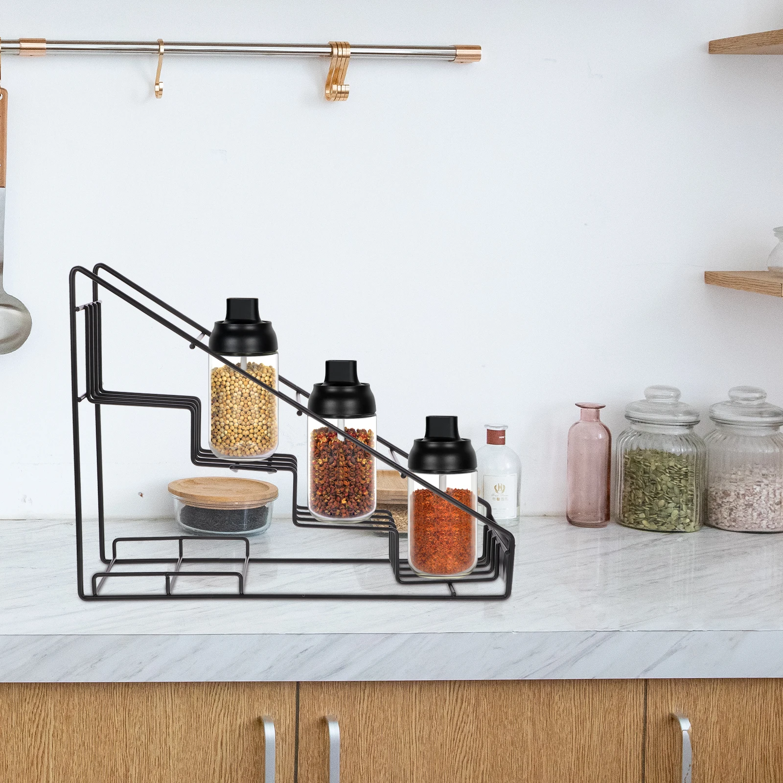 

Stainless Steel Syrup Organizer Slanted Space-Saving For Wine Dressing Bottles Coffee Shop Home Use Frame
