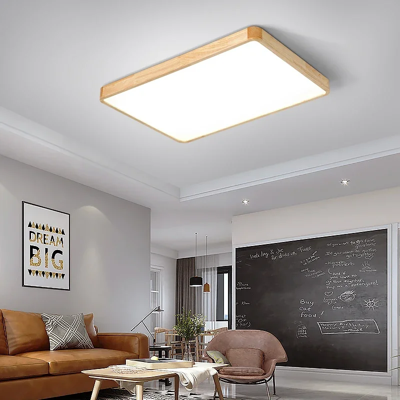 

Modern Ultra-thin Remote Control Wood Ceiling Lamp Square Acrylic Indoor Decor Lighting For living Room Bedroom