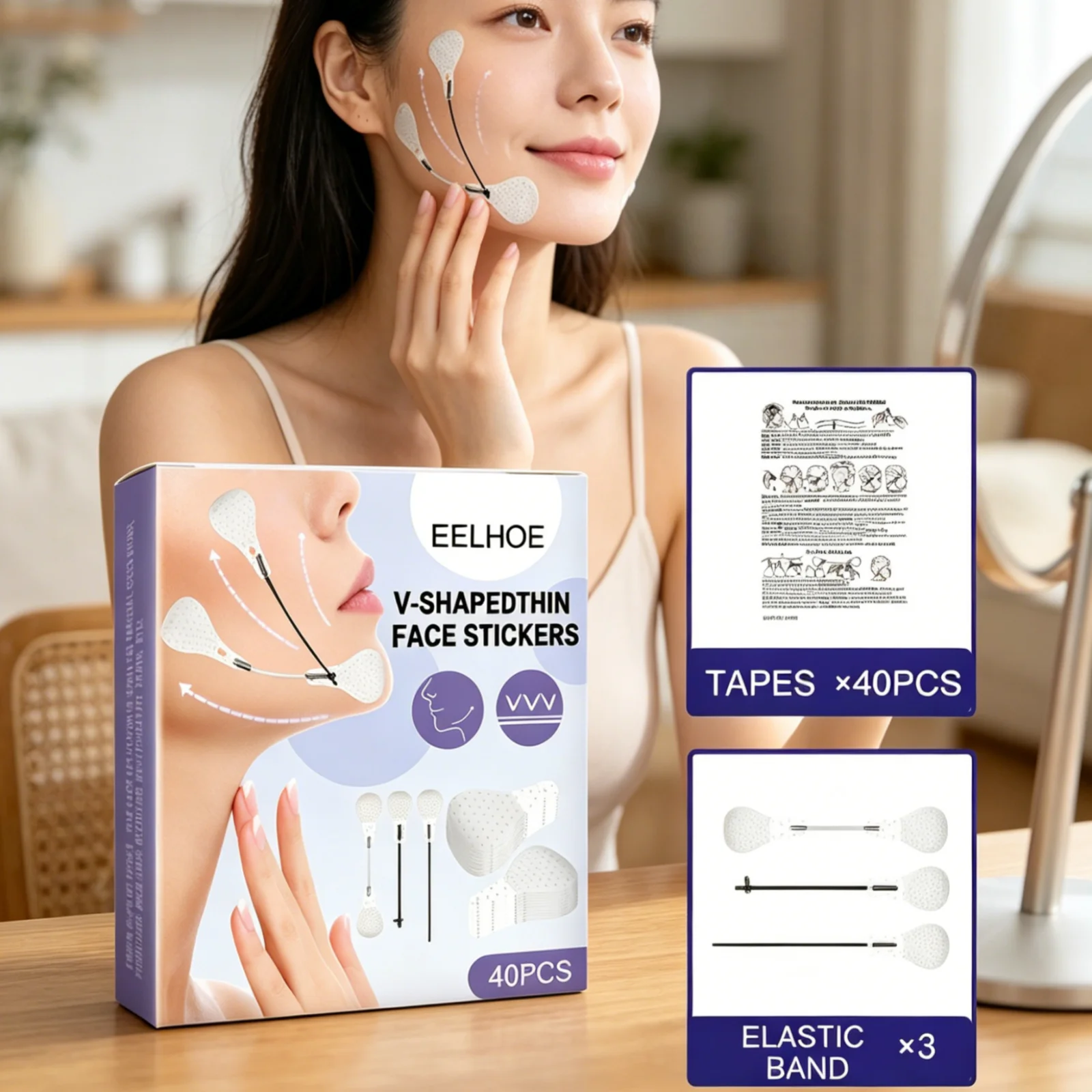 EELHOE Face Lifting Stickers Shaping Skin Tightening Anti Aging Reduce Sagging Youthful Looking V Shaped Face Stickers 40 PCS
