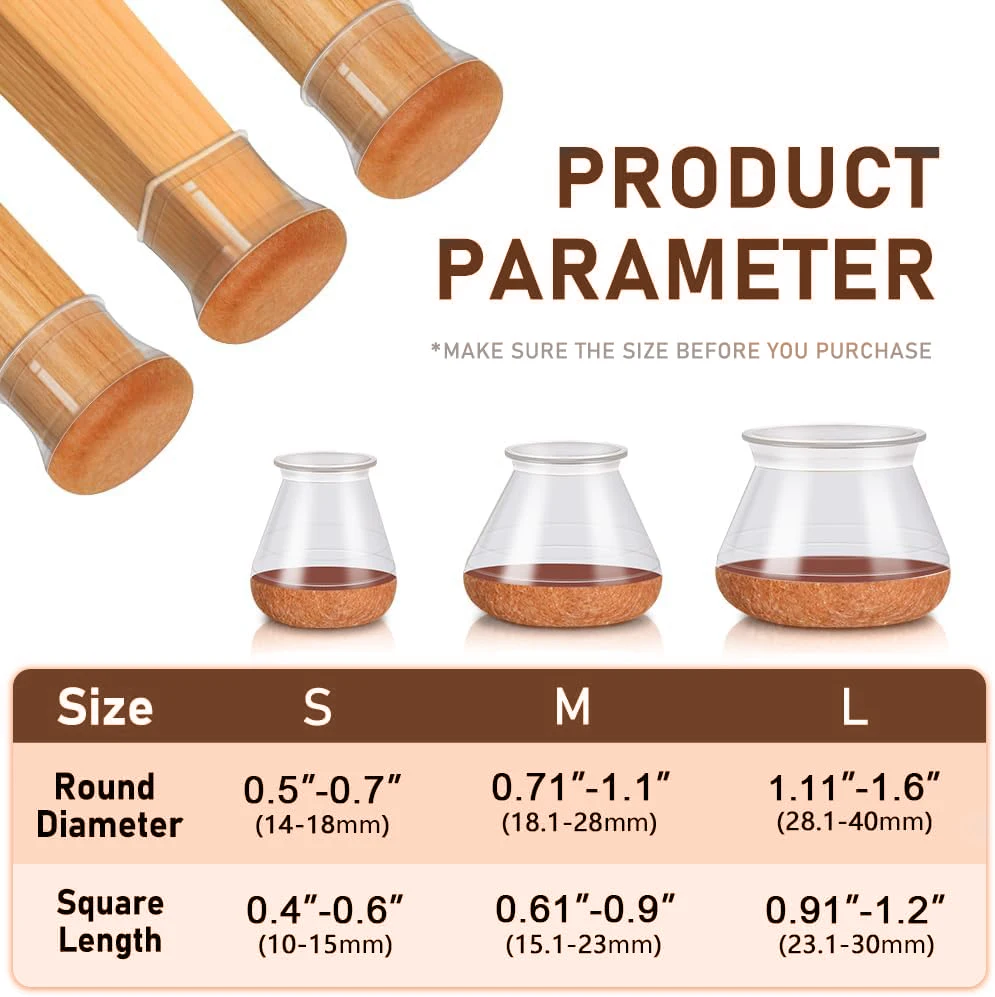 4 قطع من واقيات أرضية أرجل الكرسي للأرضيات الصلبة، أغطية كراسي من السيليكون تغطي وسادات الأثاث المتزلجون مع قاعدة لباد ملفوفة