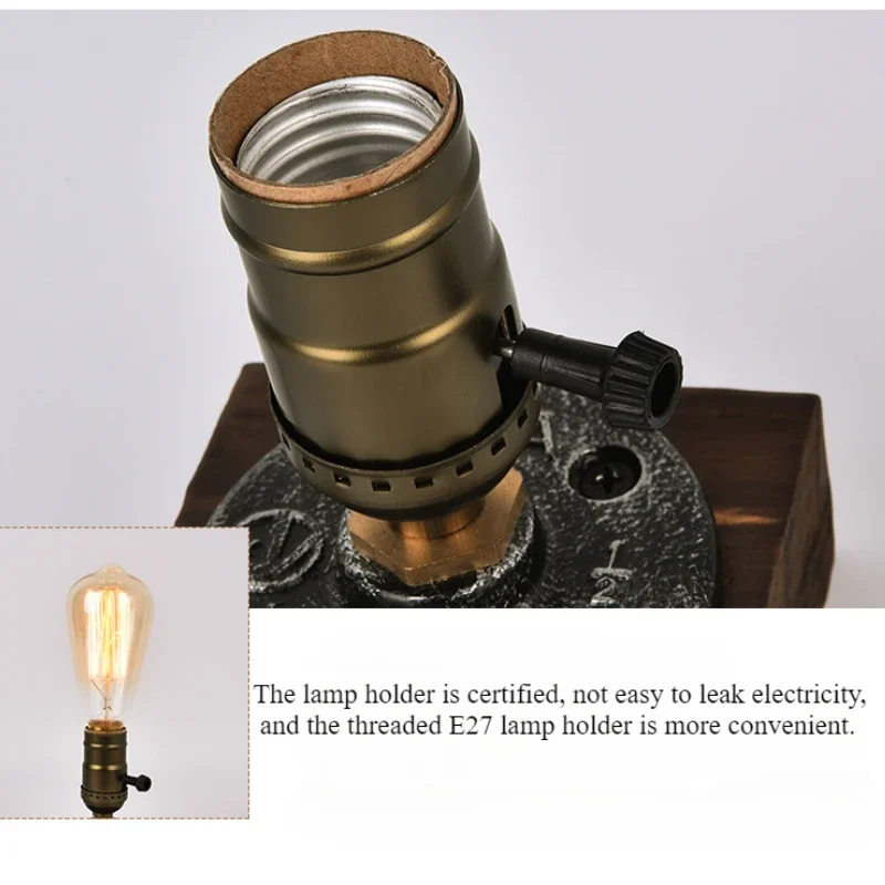 Nice สไตล์อเมริกันสไตล์อุตสาหกรรมโคมไฟตั้งโต๊ะ Retro Wrought Iron บรรยากาศไฟกลางคืนห้องนอนโคมไฟข้างเตียง