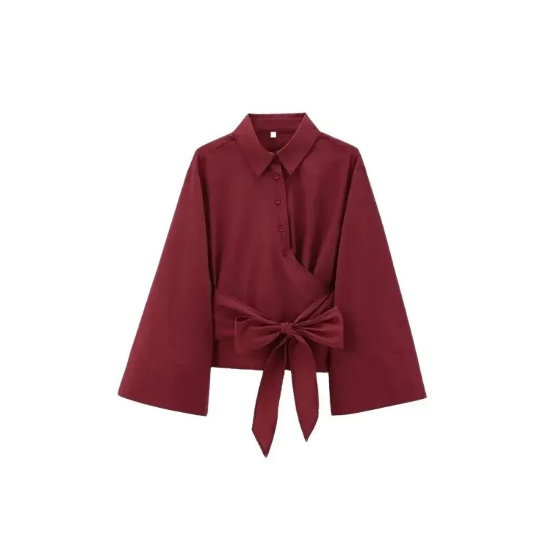 

Осенние модные женские блузки для отдыха с длинными рукавами и галстуком-бабочкой на пуговицах спереди, женские рубашки, шикарные топы, модные женские топы