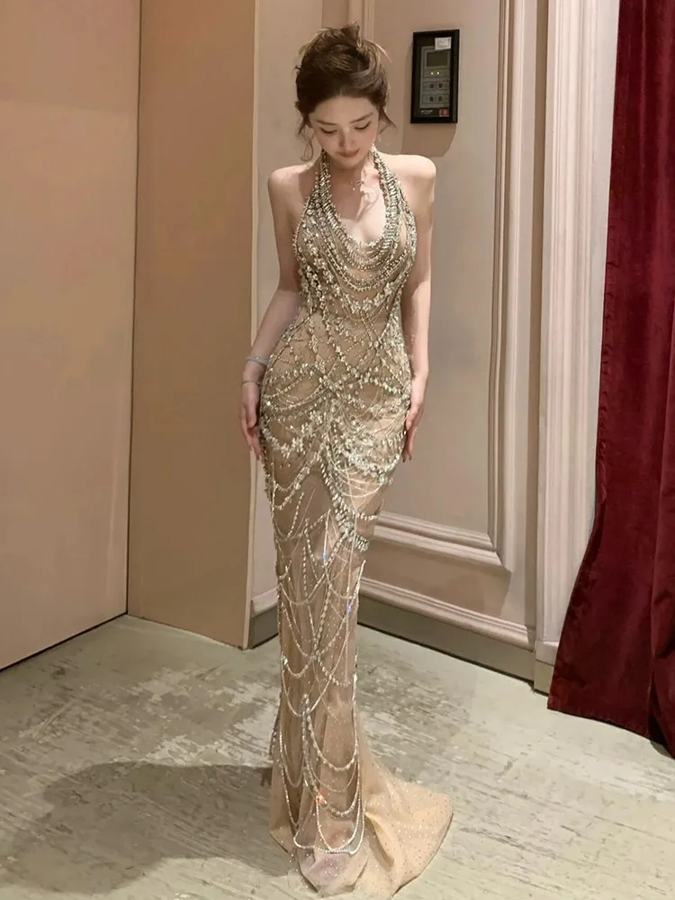 New neckline birthday party toasting light luxury dress