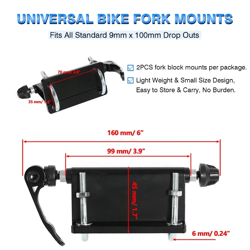 2Pcs Universal Bicycle Block Rack Carrier Fork Mounts Quick-release For Pickup Truck Alloy Bicycle Block Fork Mounting Bracket