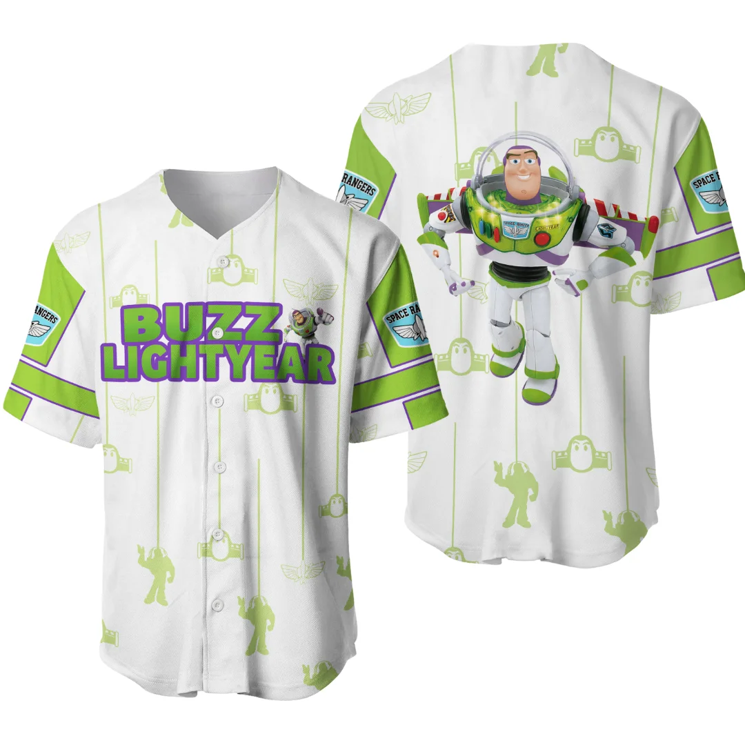 Toy Story Buzz Lightyear Baseball Jersey Men's Women's Short Sleeve Button Up Shirt Disney Baseball Jersey Casual Sports Shirt