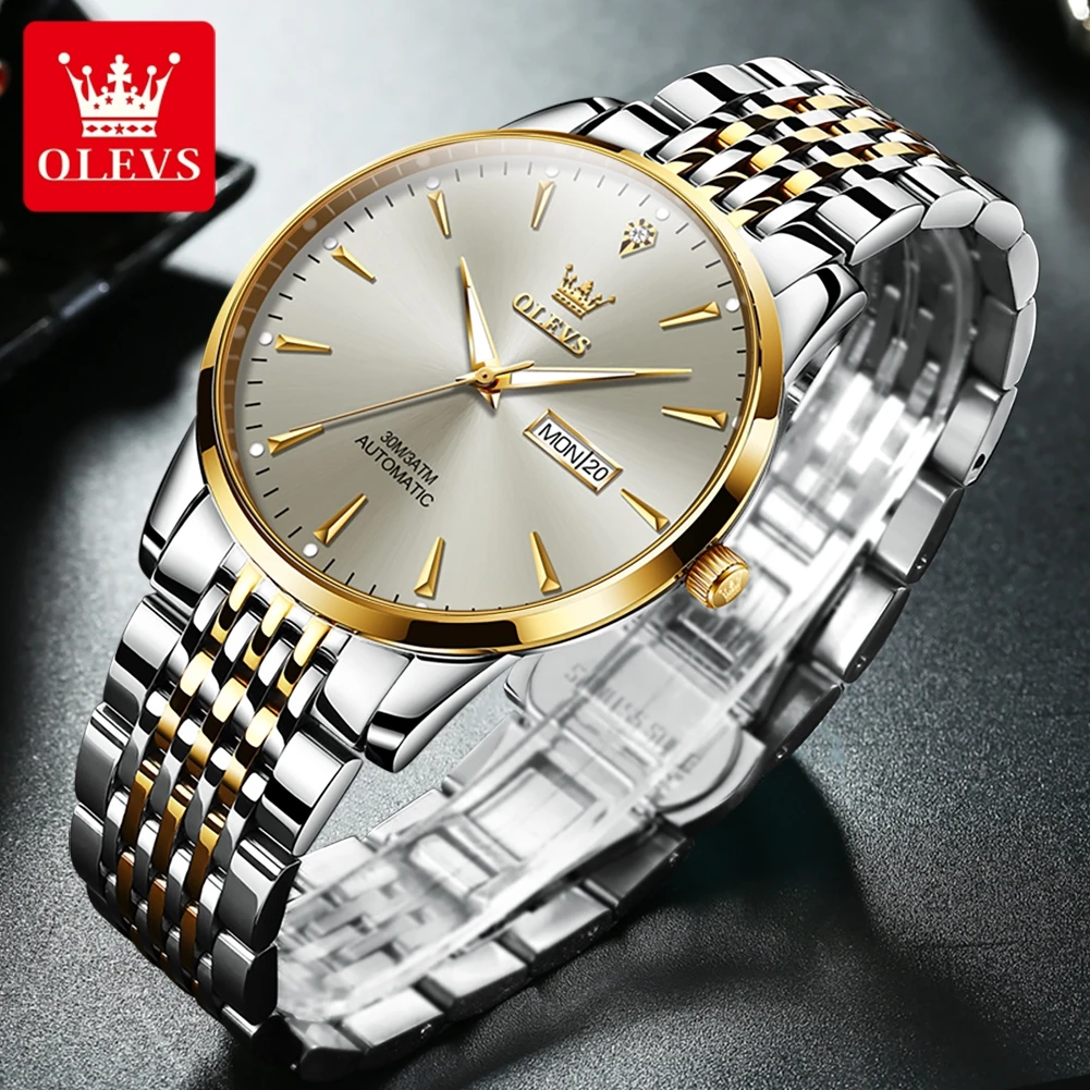 OLEVS 6635 Orginal Automatic Watch Fashion Dual calendar Waterproof Mens Mechanical Watches Luxury Top Brand Wrist Watch for Men