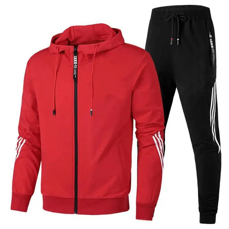 Europe and the United States spring and autumn new three bar fashion leisure sports suit men's elastic fitness casual hoodie pan