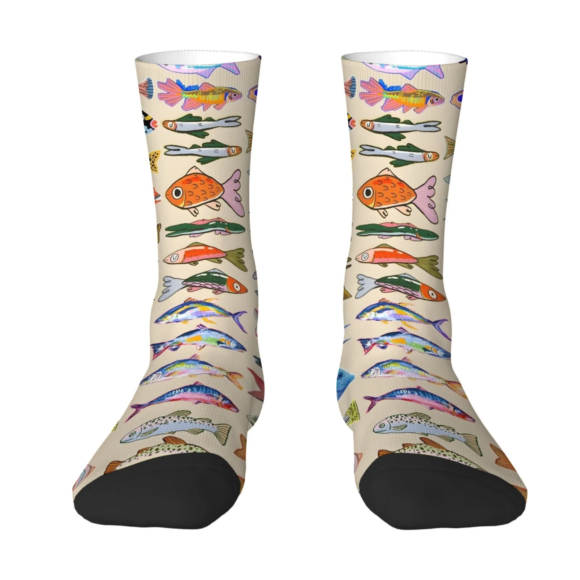 Retro Colorful Fish Print Men's Socks Non-slip Breathable Skin-friendly Quirky Hip-hop Fashionable Novel Fun Harajuku Socks