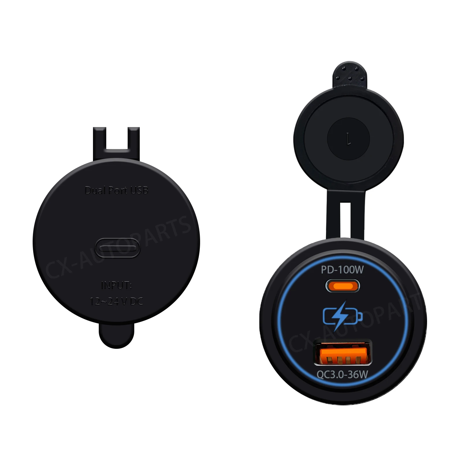 

Двойное USB-зарядное устройство 12В/24В с быстрой зарядкой PD 100W, разъемы Type-C и Type-A, водонепроницаемый автомобильный адаптер с кнопочным выключателем для лодок, автодомов, кемперов, яхт