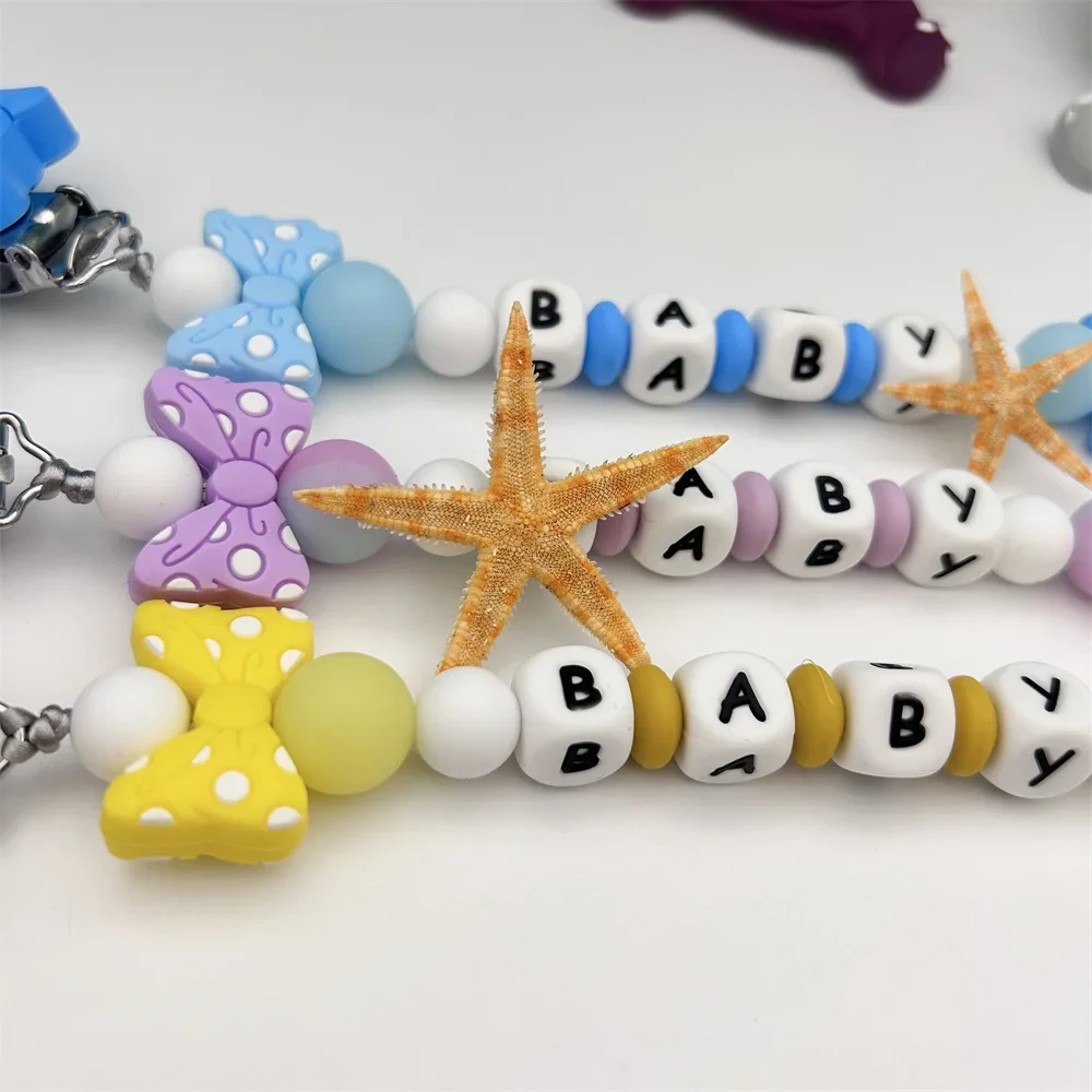 Personalized Letter Name Baby Silicone Elephant Luminous Beads Pendant Pacifier Clips Holder Chains Baby Teether Kawaii Toy Gift